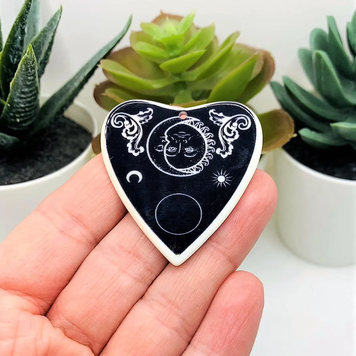 1, 4 or 20 Pieces: Black and White Sun and Moon Ouija Planchette Charms - Double Sided