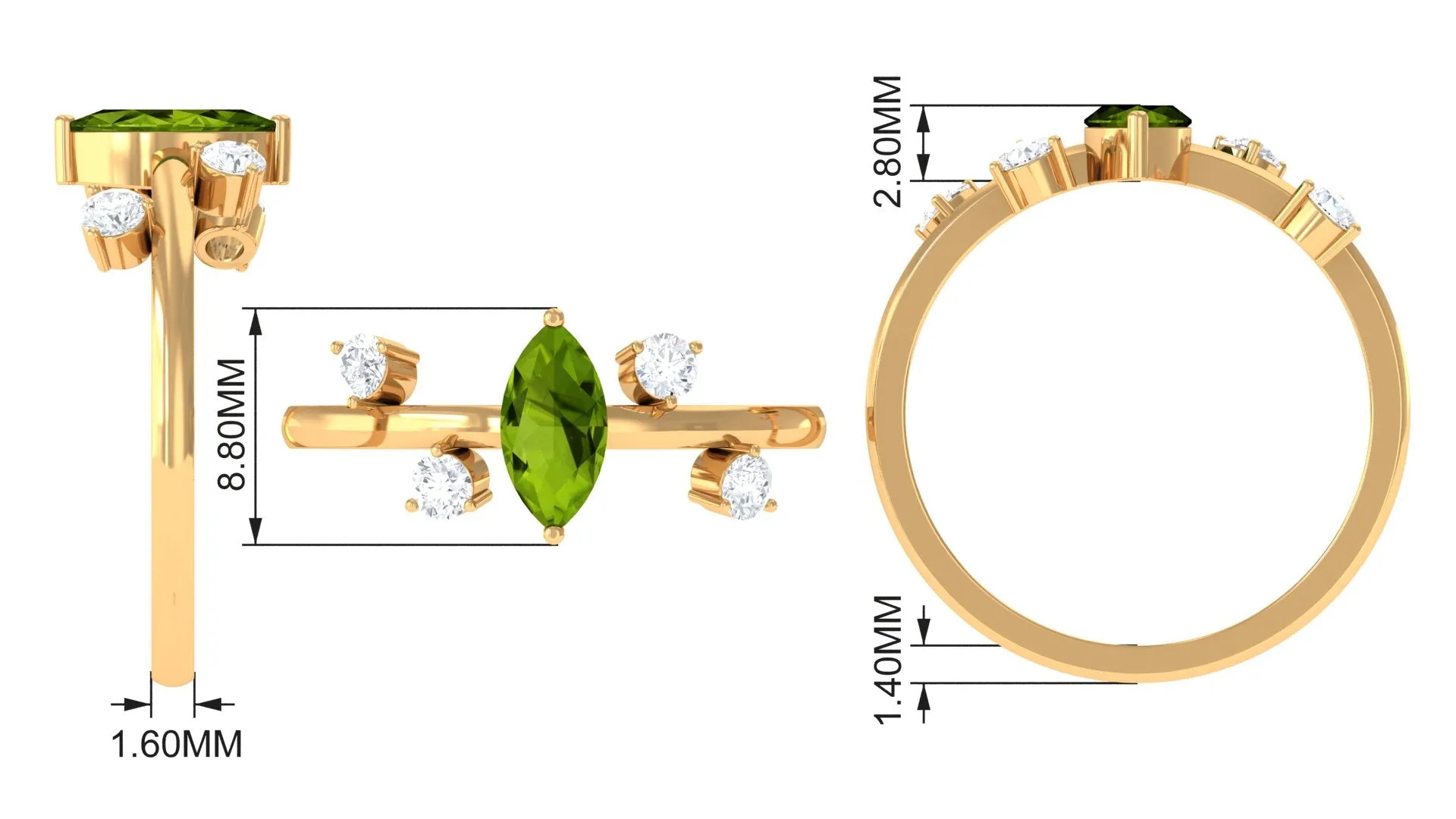 1 CT Marquise Cut Peridot Scatter Ring with Diamond Stones