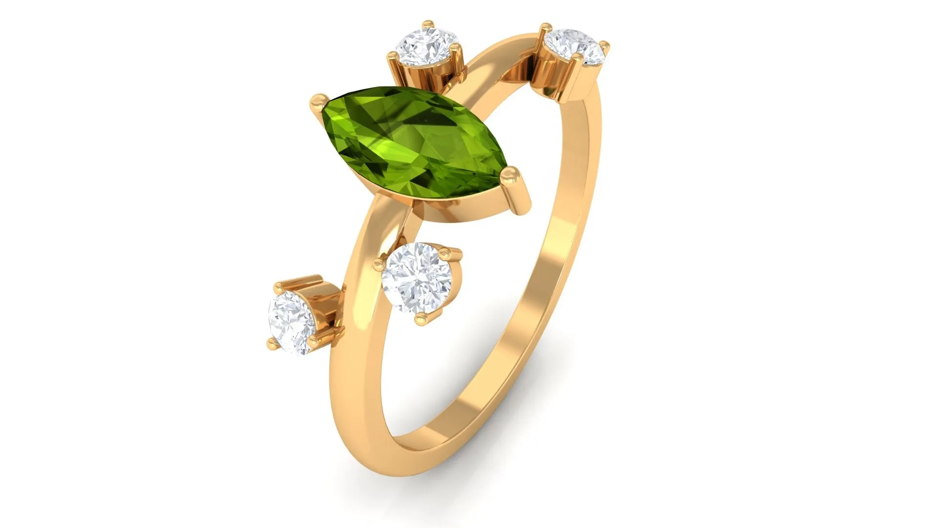 1 CT Marquise Cut Peridot Scatter Ring with Diamond Stones