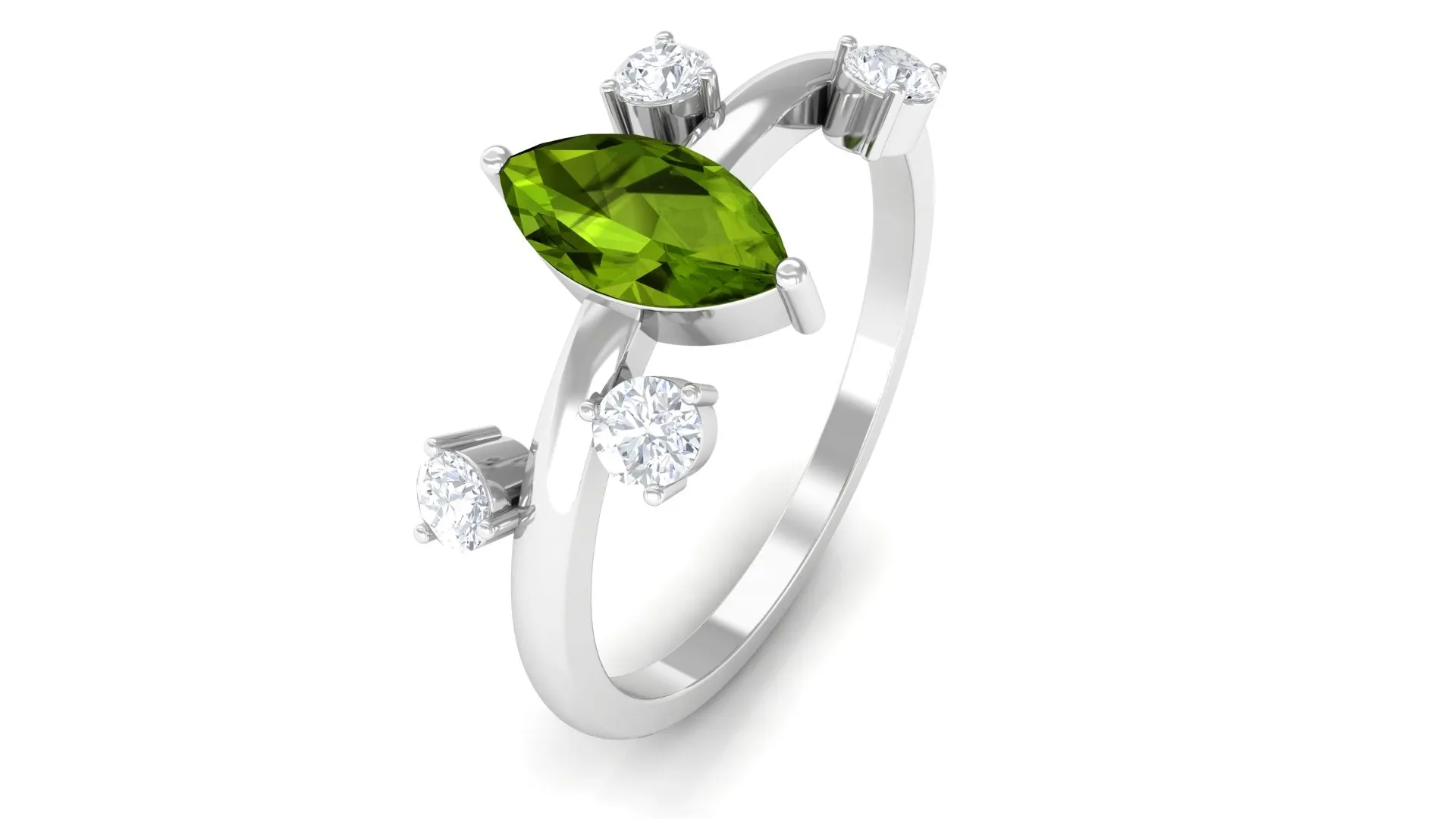1 CT Marquise Cut Peridot Scatter Ring with Diamond Stones