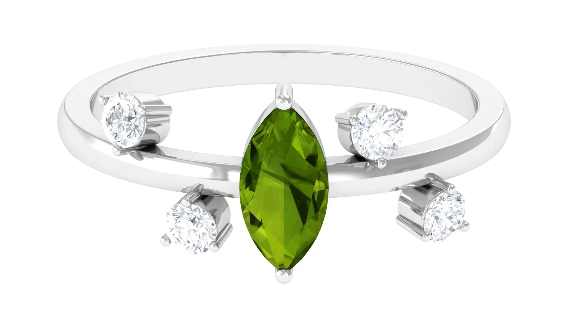 1 CT Marquise Cut Peridot Scatter Ring with Diamond Stones