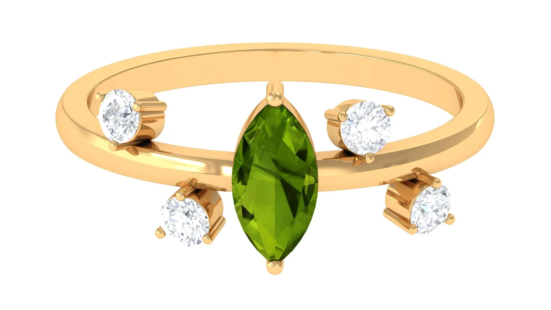 1 CT Marquise Cut Peridot Scatter Ring with Diamond Stones