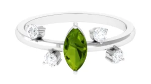 1 CT Marquise Cut Peridot Scatter Ring with Diamond Stones