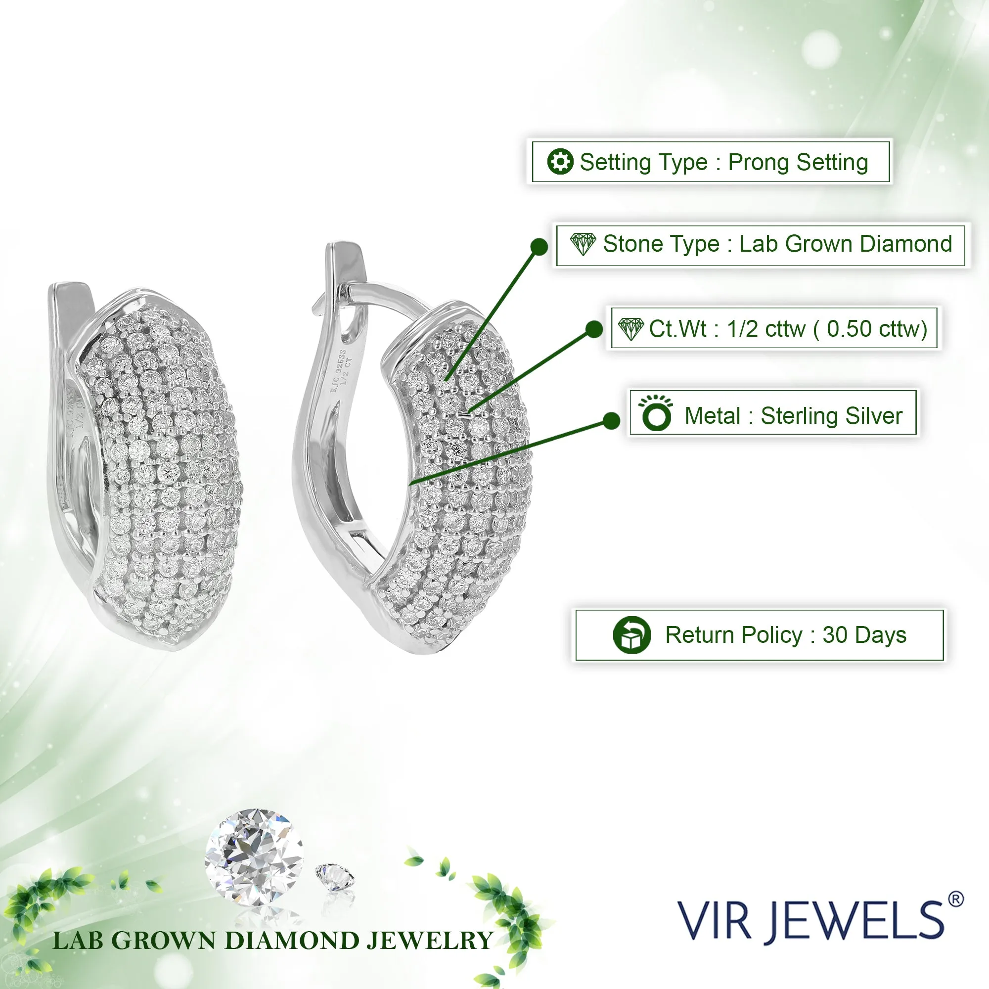 1/2 cttw Lab Grown Diamond Sterling Silver Cluster Hoop Earring