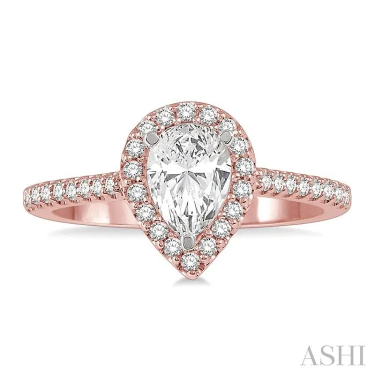 1/3 Ctw Pear Shape Semi-Mount Diamond Engagement Ring in 14K Rose and White Gold