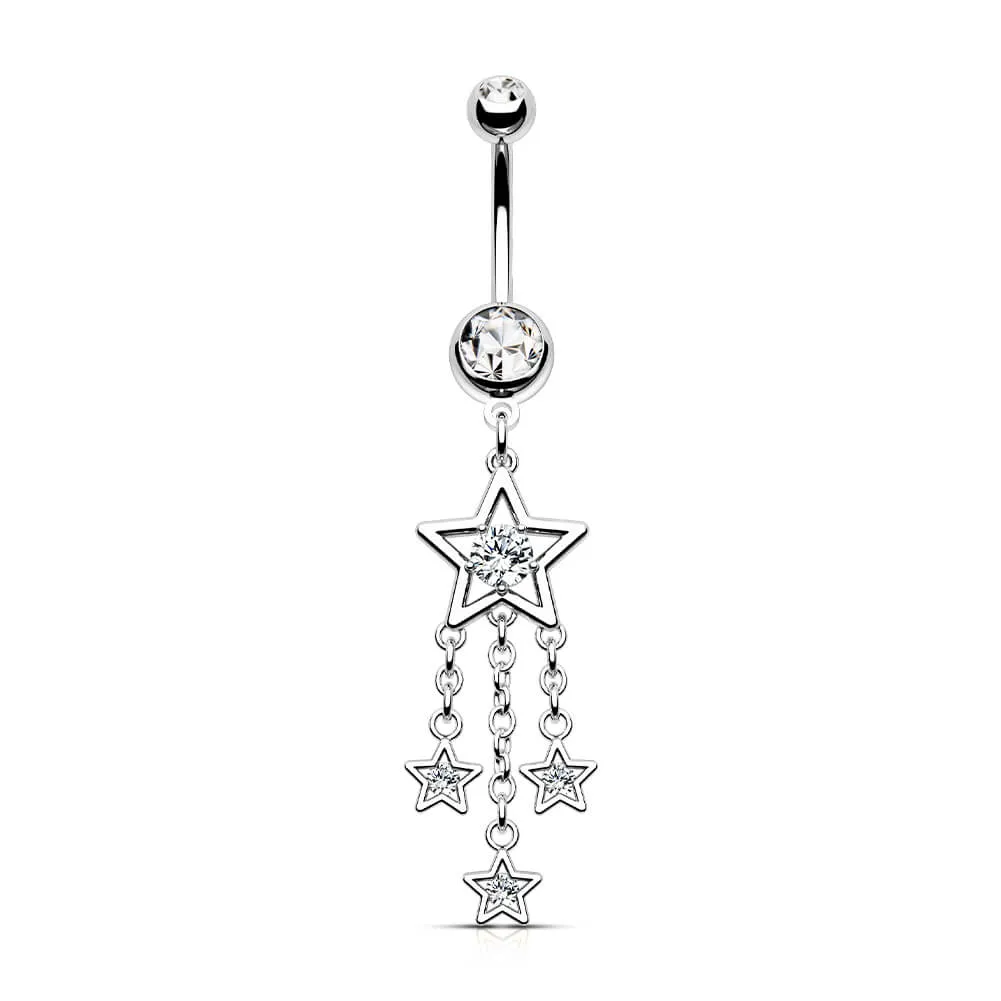 14G Sparkle CZ Stars Dangle Belly Button Rings