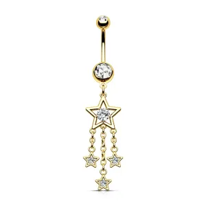 14G Sparkle CZ Stars Dangle Belly Button Rings