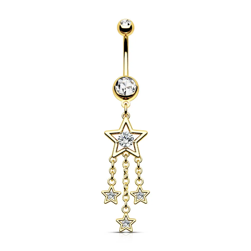 14G Sparkle CZ Stars Dangle Belly Button Rings