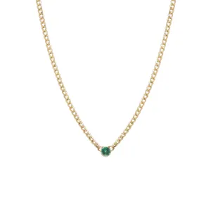 14k Emerald Bezel Extra Small Curb Chain Necklace