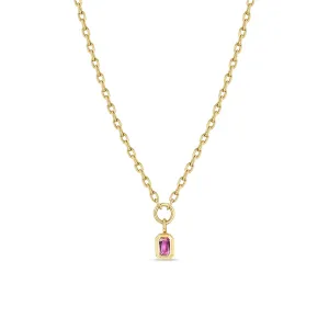 14k Emerald Cut Pink Sapphire Pendant Small Square Oval Chain Necklace