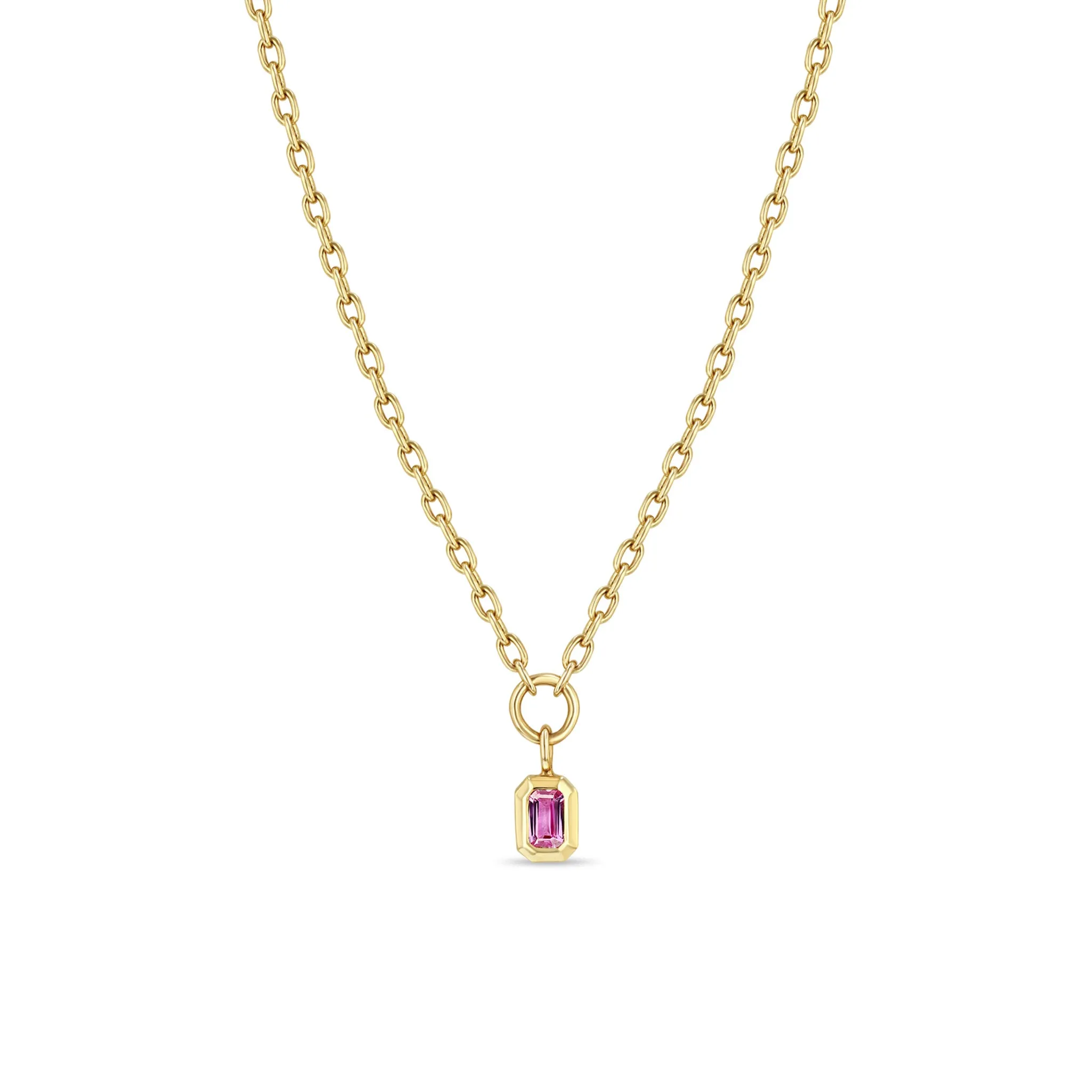 14k Emerald Cut Pink Sapphire Pendant Small Square Oval Chain Necklace