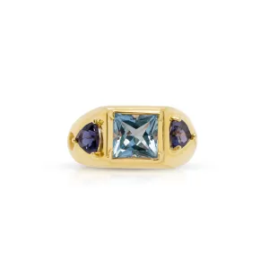 14K Gold Blue Topaz and Iolite Gemstones Ring