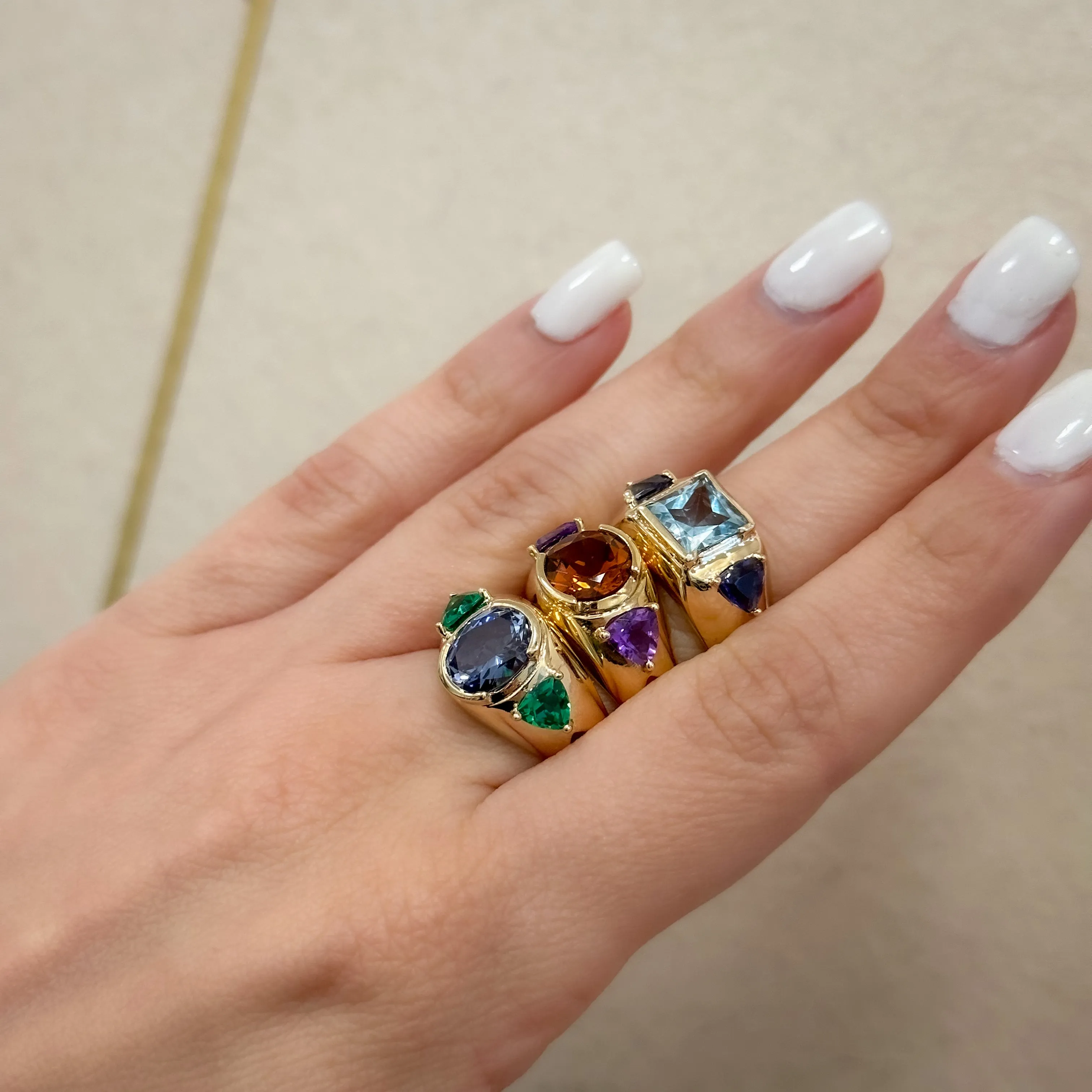 14K Gold Blue Topaz and Iolite Gemstones Ring