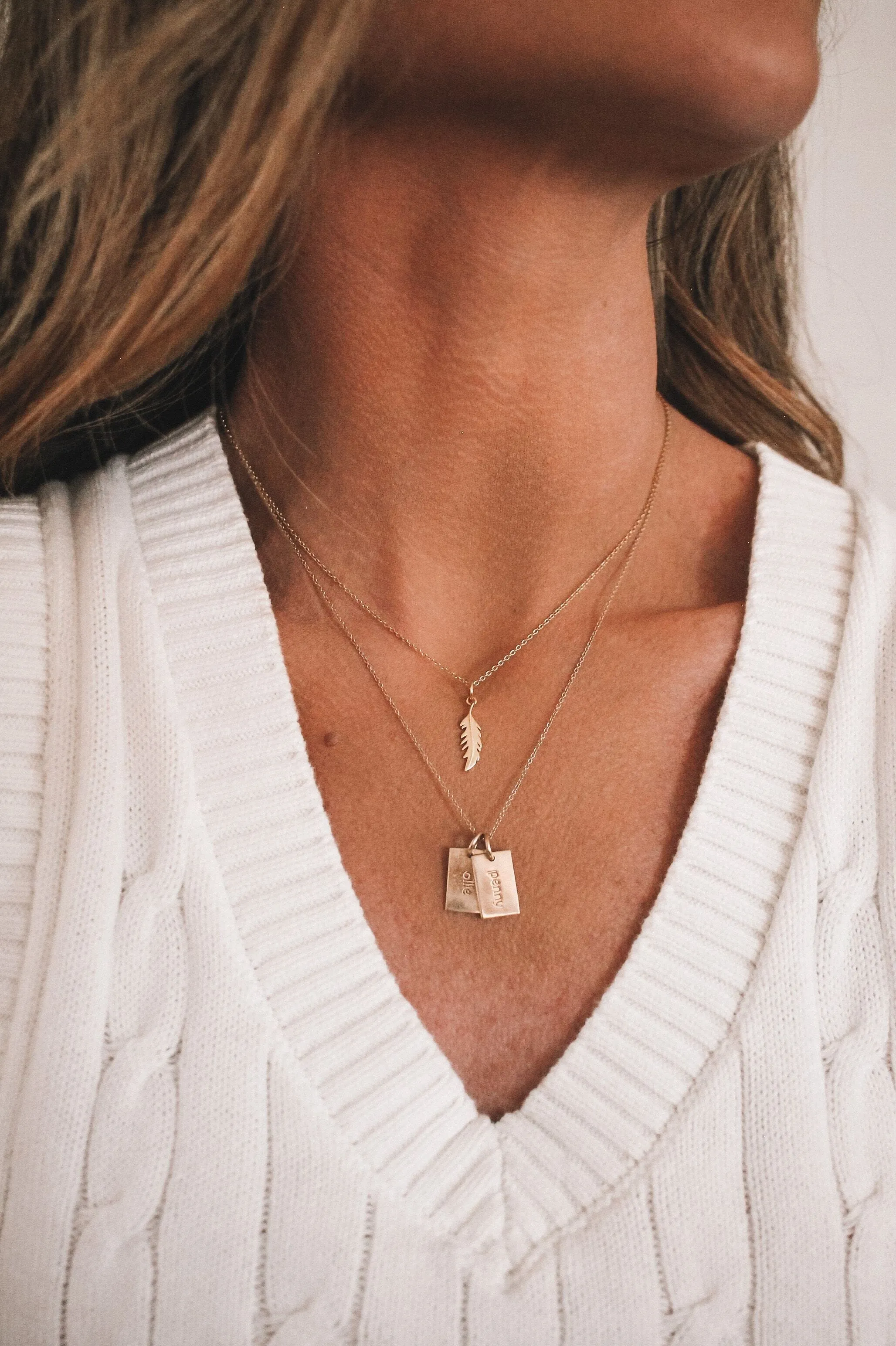 14k Gold Vertical Flamingo Feather Necklace by Lindsey Gurk