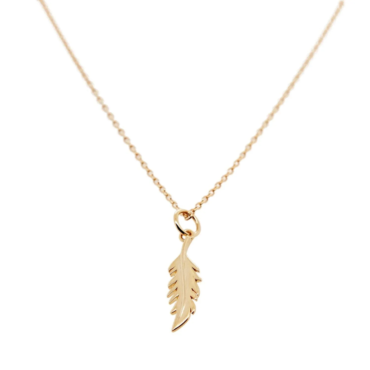 14k Gold Vertical Flamingo Feather Necklace by Lindsey Gurk