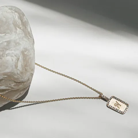 14K H-I/SI Personalized Diamond Dog Tag Necklace