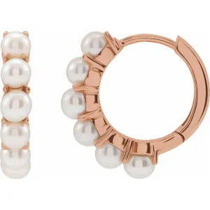 14K Rosé Gold Cultured White Freshwater Pearl 15.5mm Huggie Hoop Earrings