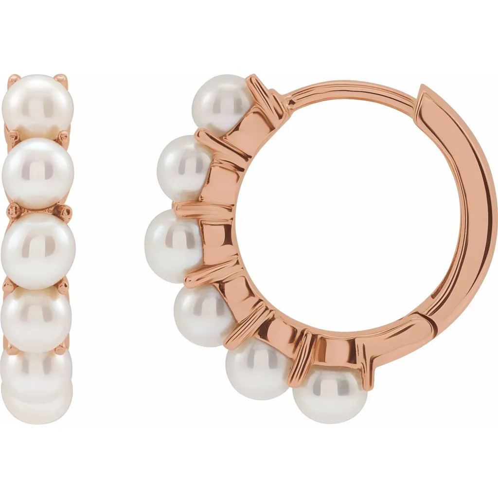 14K Rosé Gold Cultured White Freshwater Pearl 15.5mm Huggie Hoop Earrings