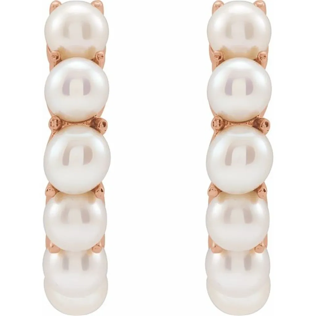 14K Rosé Gold Cultured White Freshwater Pearl 15.5mm Huggie Hoop Earrings