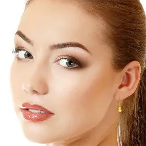 14K Solid Rose Gold Circle Wire Earrings w/ Citrines