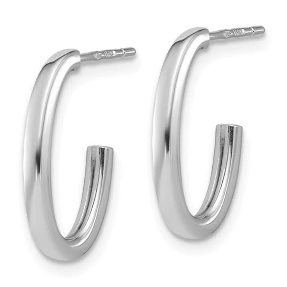 14K W Gold Polished 2.0mm  Oval J-Hoop Earrings