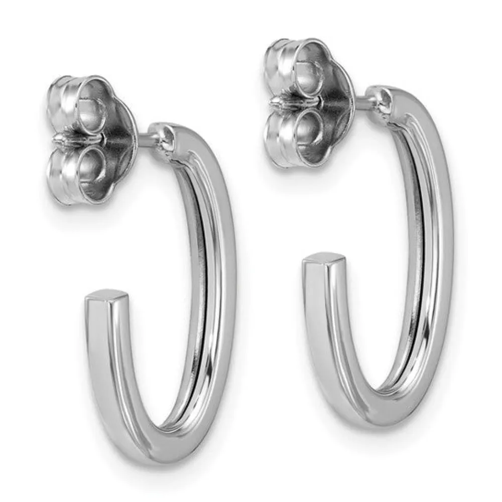 14K W Gold Polished 2.0mm  Oval J-Hoop Earrings