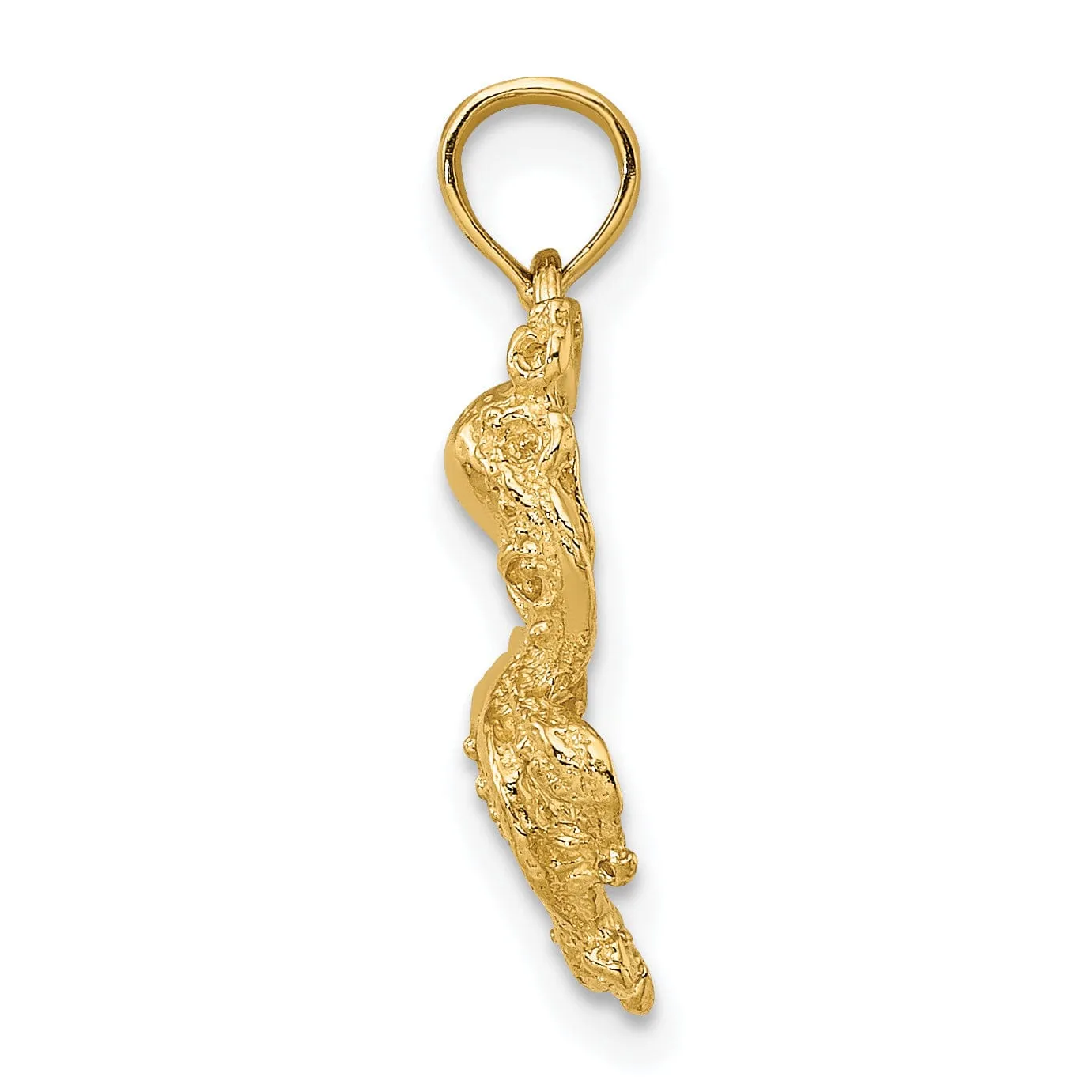 14K Yellow Gold Casted Textured Solid Polished Finish Textured Octopus Charm Pendant