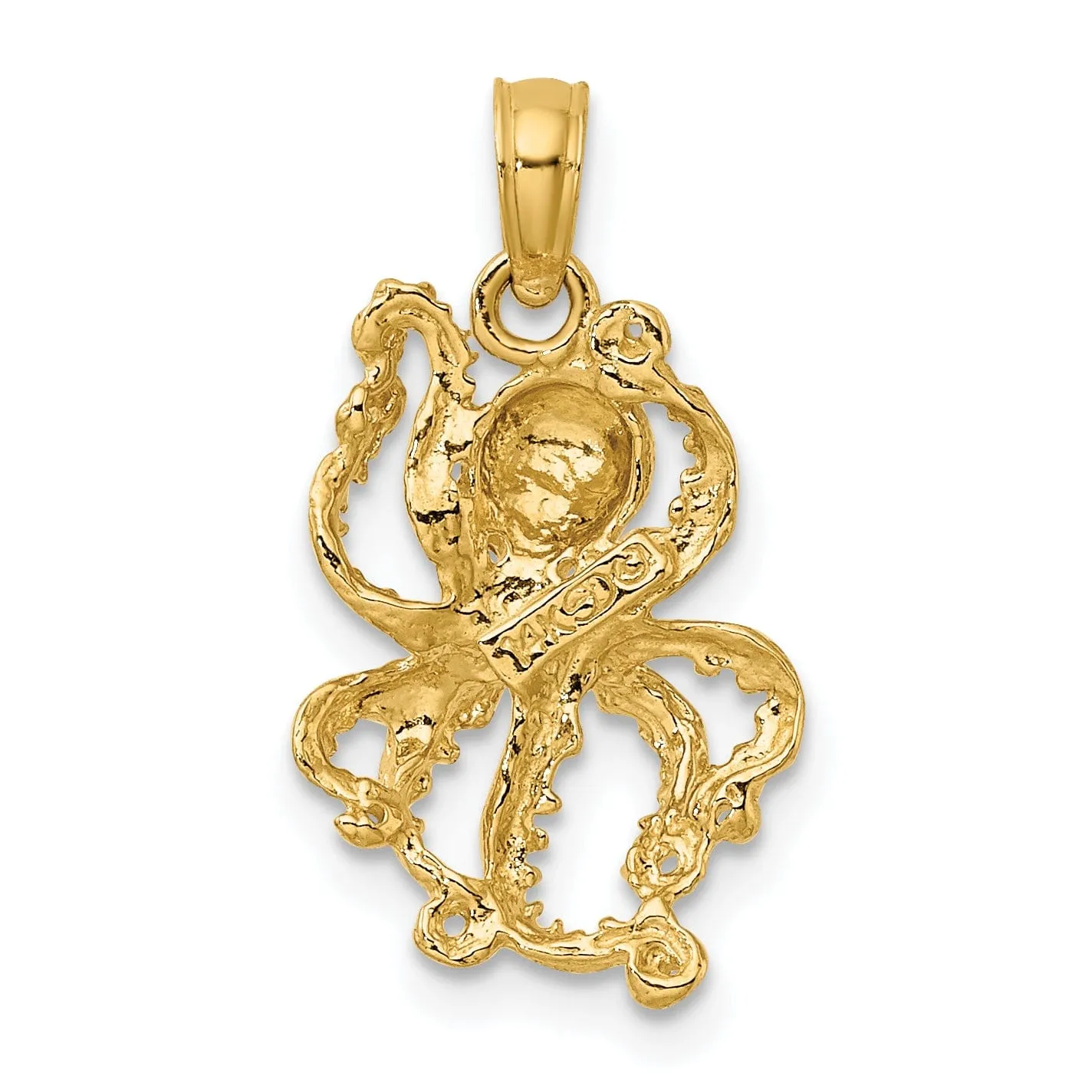 14K Yellow Gold Casted Textured Solid Polished Finish Textured Octopus Charm Pendant