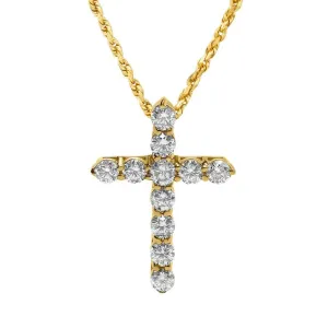 14k Yellow Gold Classic Round Diamond Cross 1.56 Cwt.