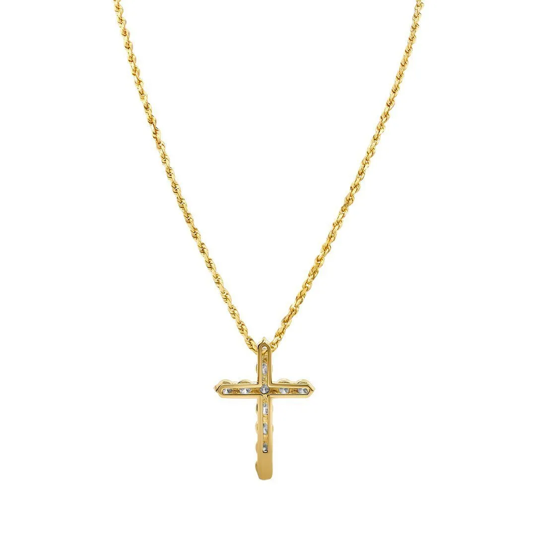 14k Yellow Gold Classic Round Diamond Cross 1.56 Cwt.