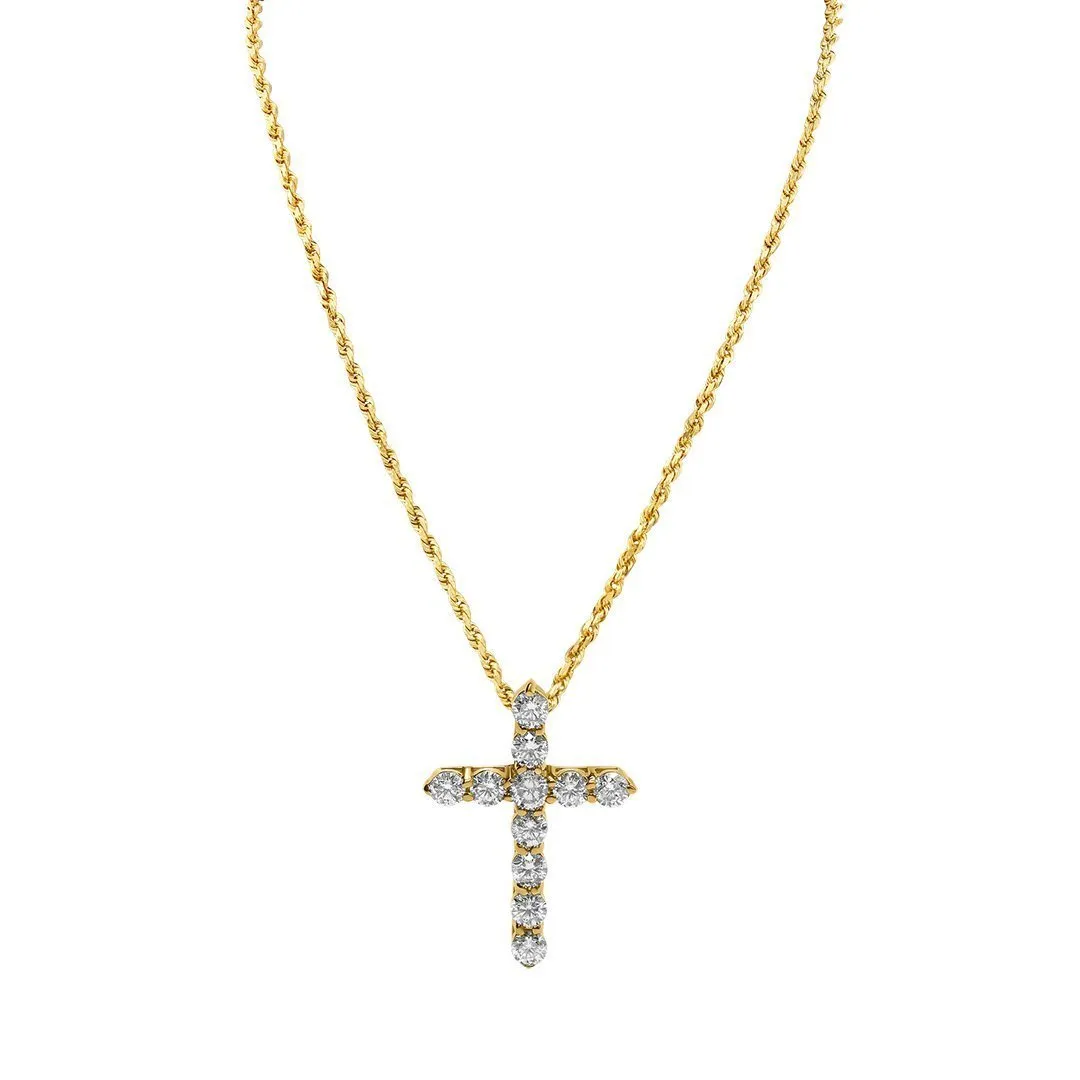 14k Yellow Gold Classic Round Diamond Cross 1.56 Cwt.