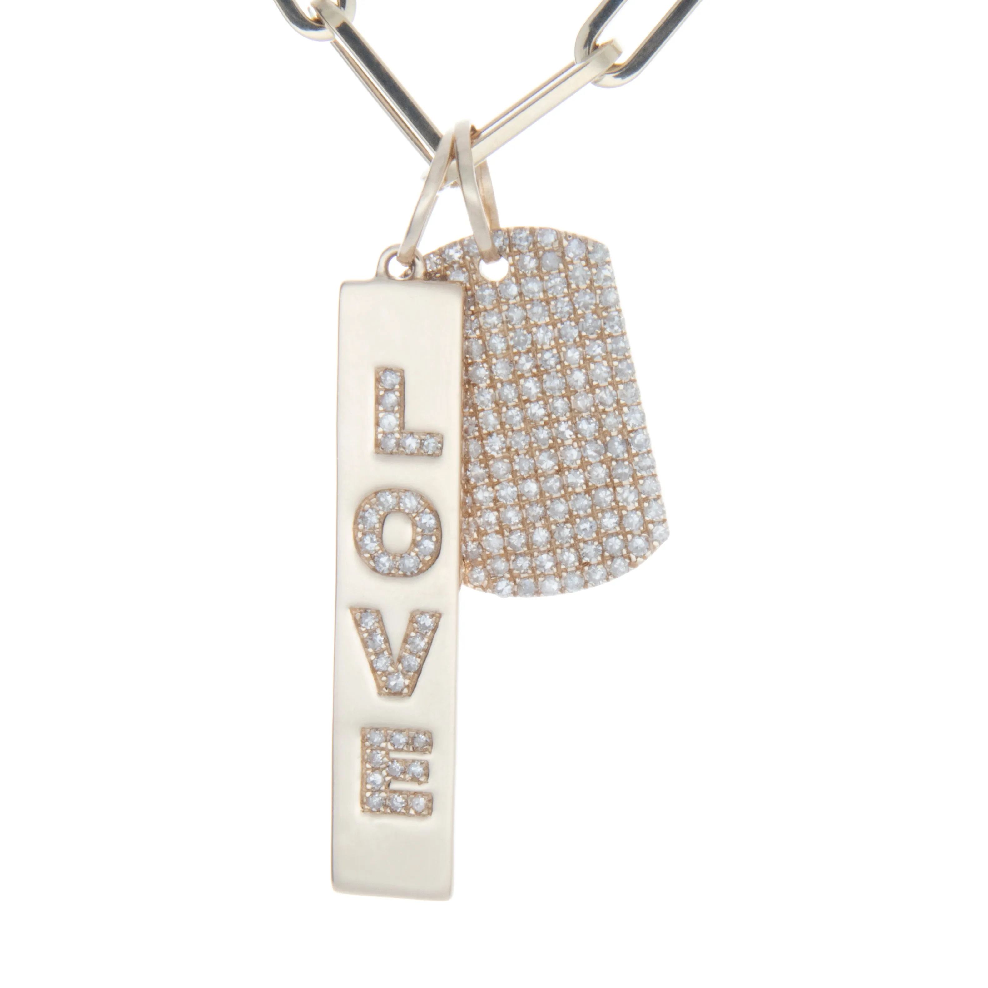 14K Yellow Gold Diamond Mini Dog Tag Pendant