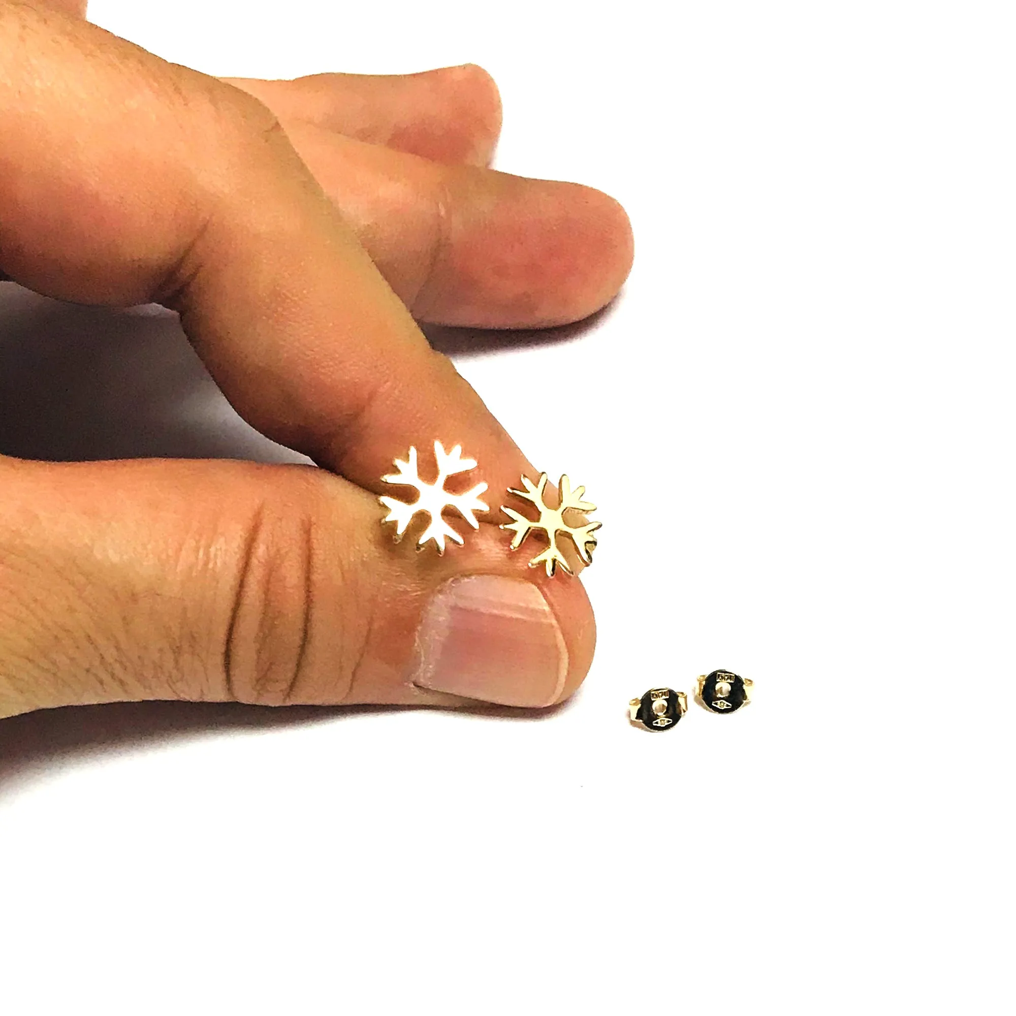 14k Yellow Gold Snow Flake Stud Earrings