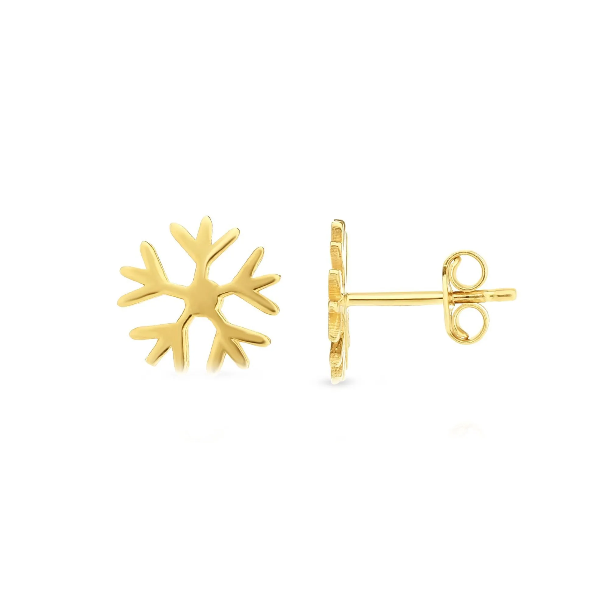 14k Yellow Gold Snow Flake Stud Earrings