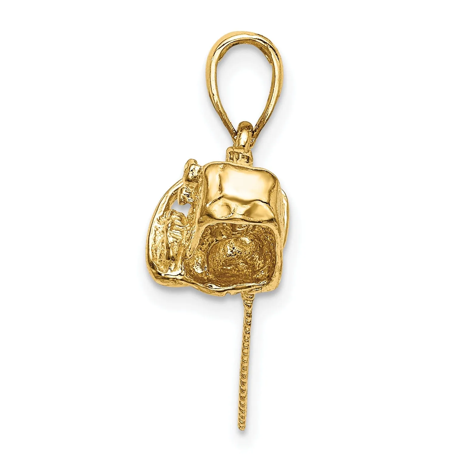 14K Yellow Gold Textured Polished Finish 3-Dimensional Chain Saw Charm Pendant