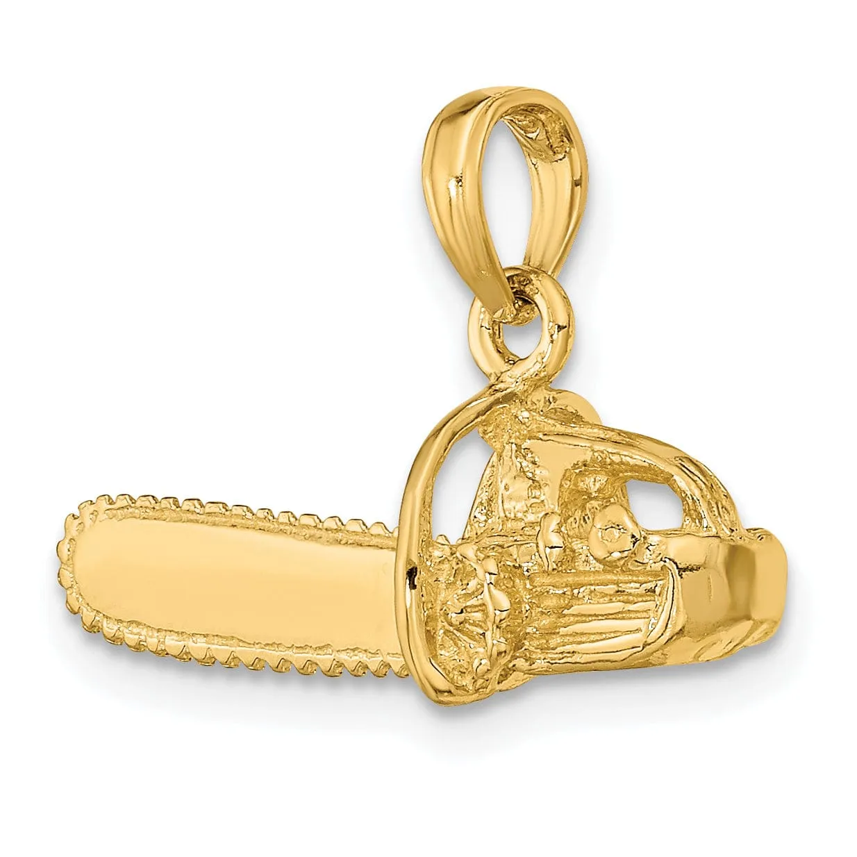 14K Yellow Gold Textured Polished Finish 3-Dimensional Chain Saw Charm Pendant