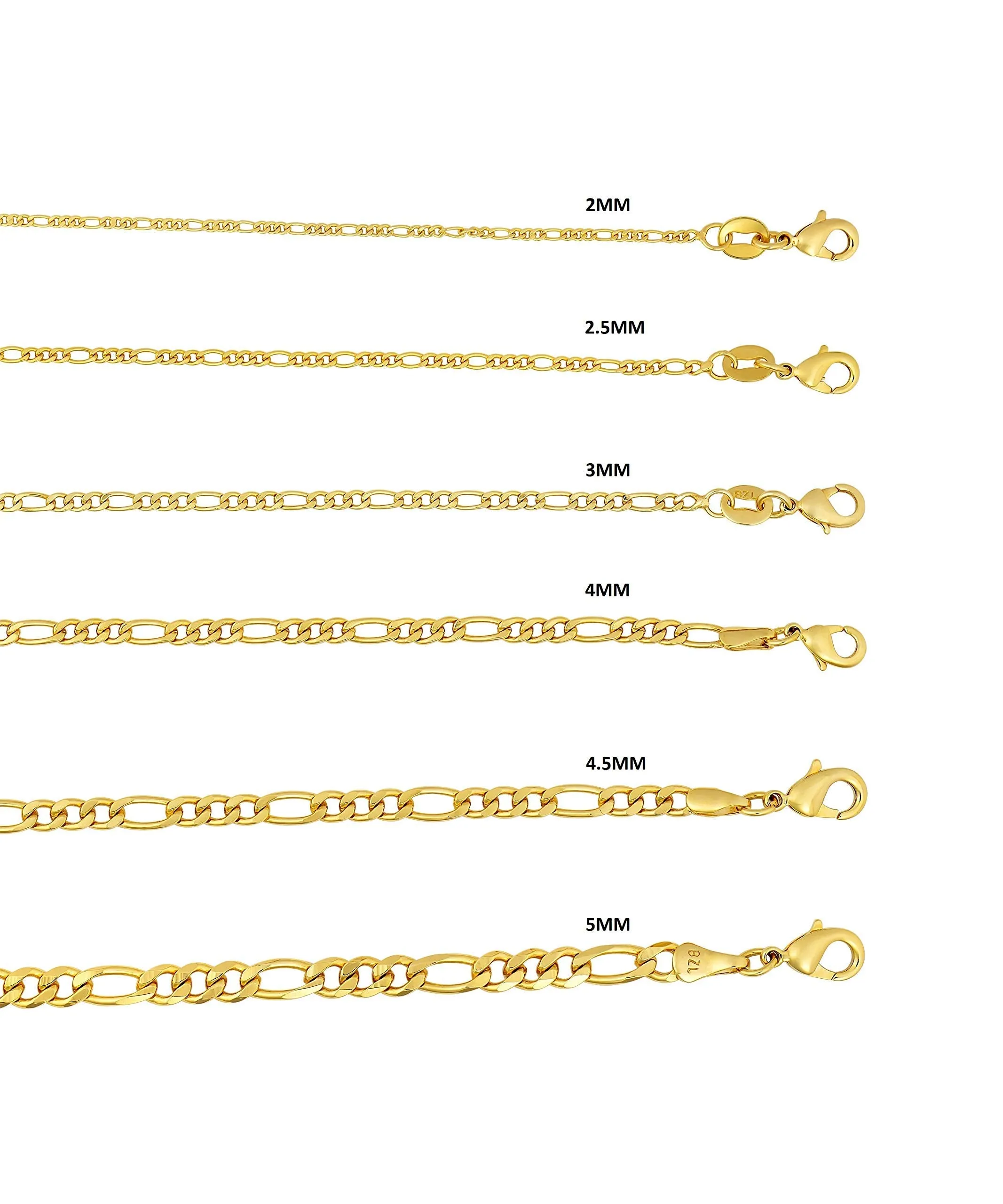 18K Gold Plated 4.5mm Figaro Chain Necklace