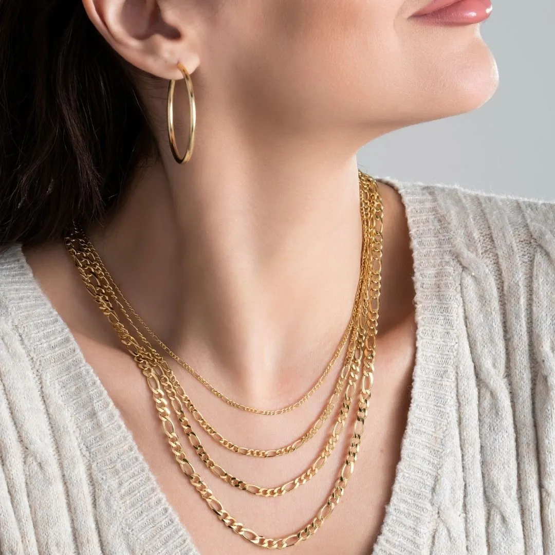 18K Gold Plated 4.5mm Figaro Chain Necklace
