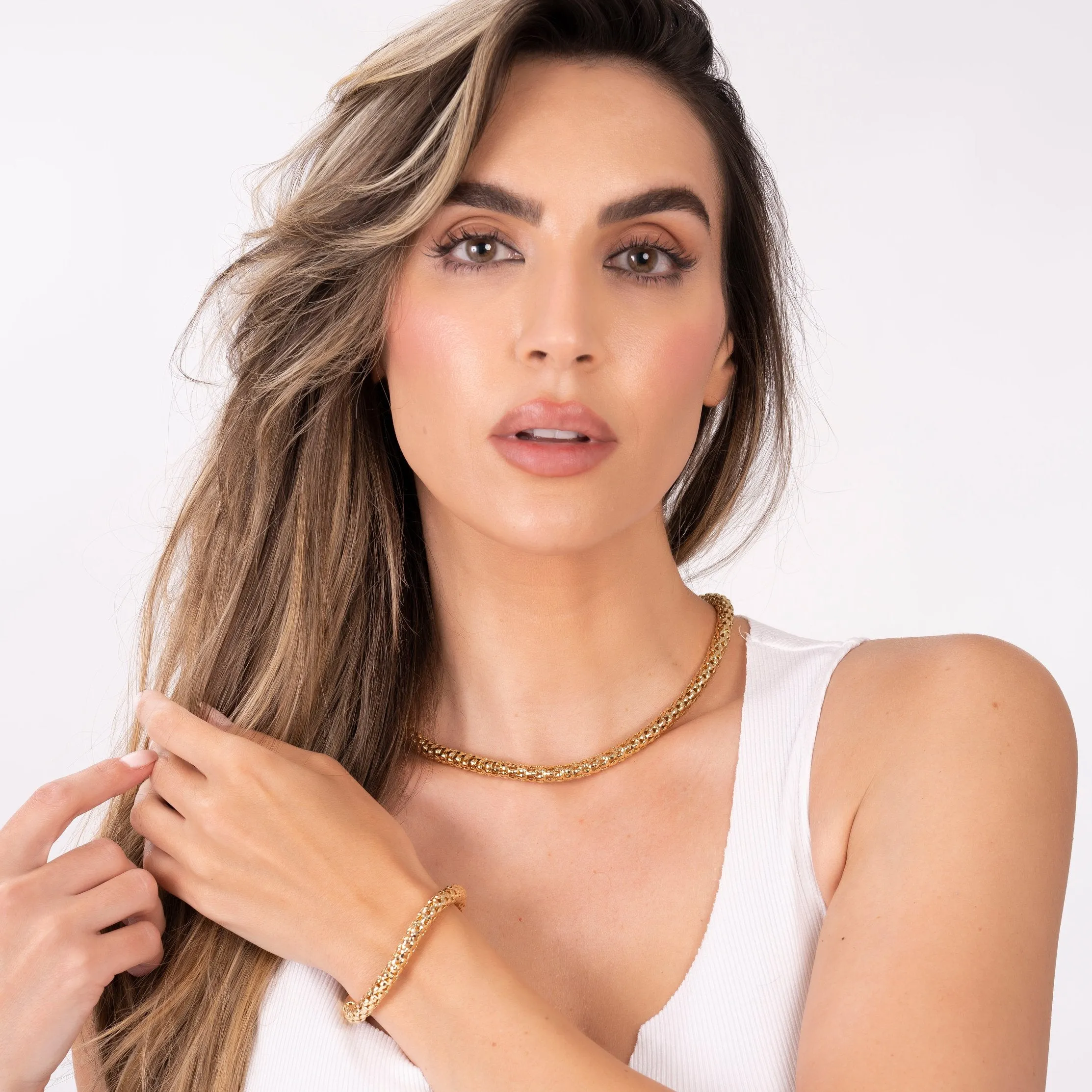 18K Gold Plated Popcorn Mesh Bracelet