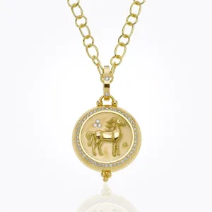 18K Horse Coin Pendant with diamond pavé