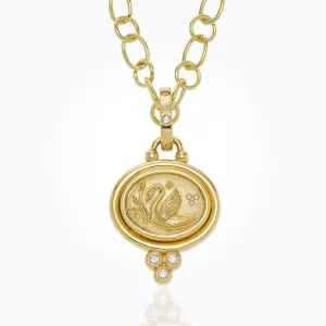 18K Swan Coin Pendant with diamond