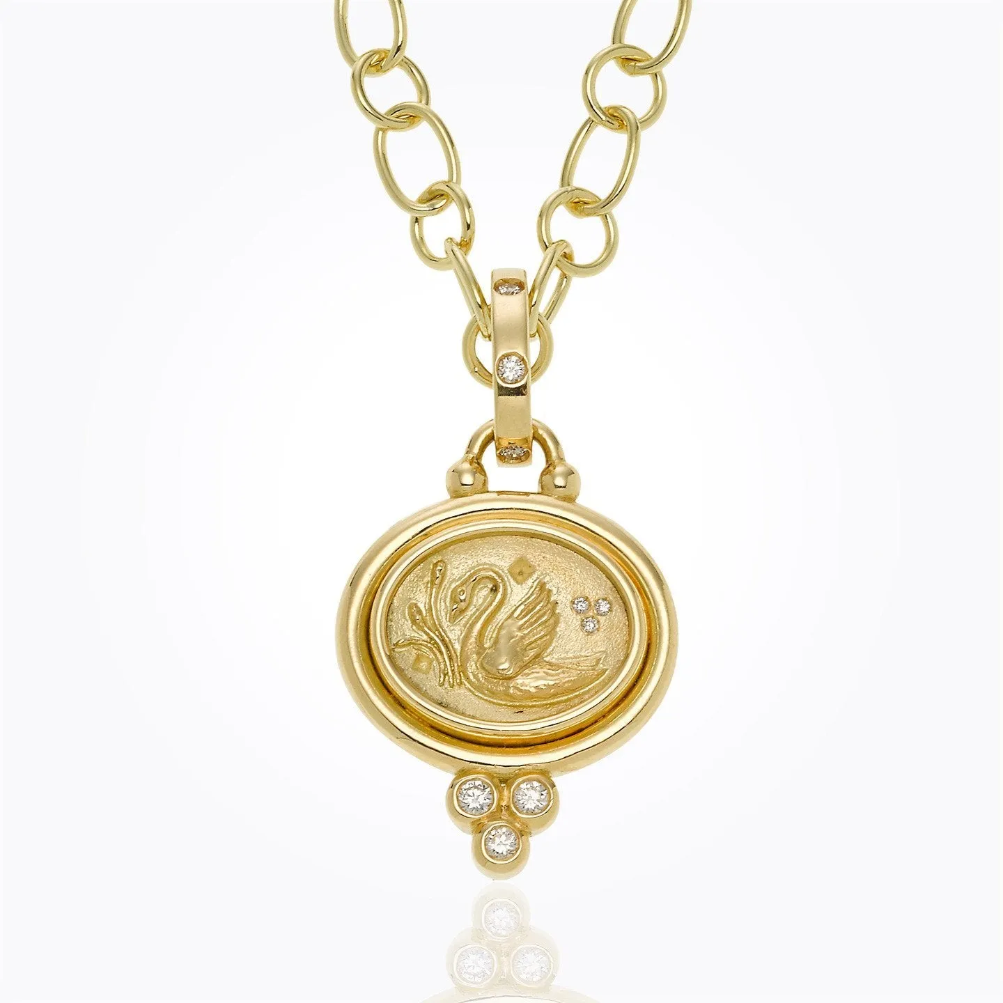 18K Swan Coin Pendant with diamond