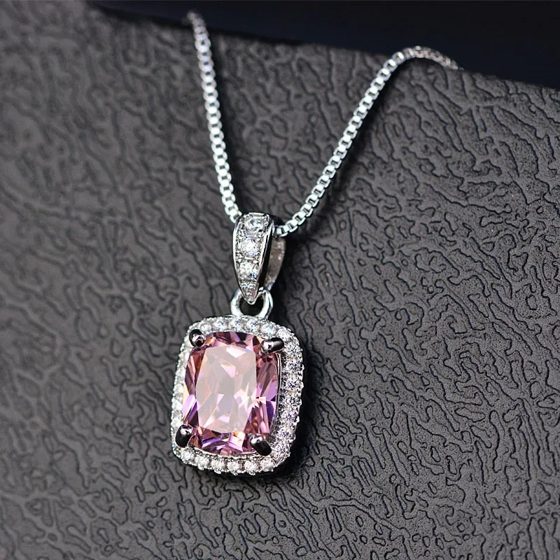 925 Sterling Silver Emerald Gemstone Birthstone White Gold Pendant Necklace Jewelry