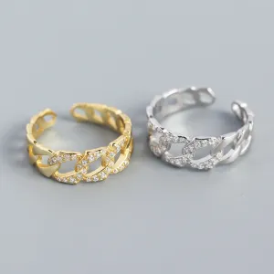925 Sterling Silver Luxurious Women Stripe Silver Diamond Inlay Rings