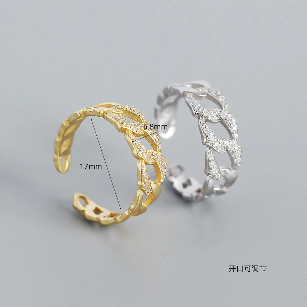 925 Sterling Silver Luxurious Women Stripe Silver Diamond Inlay Rings