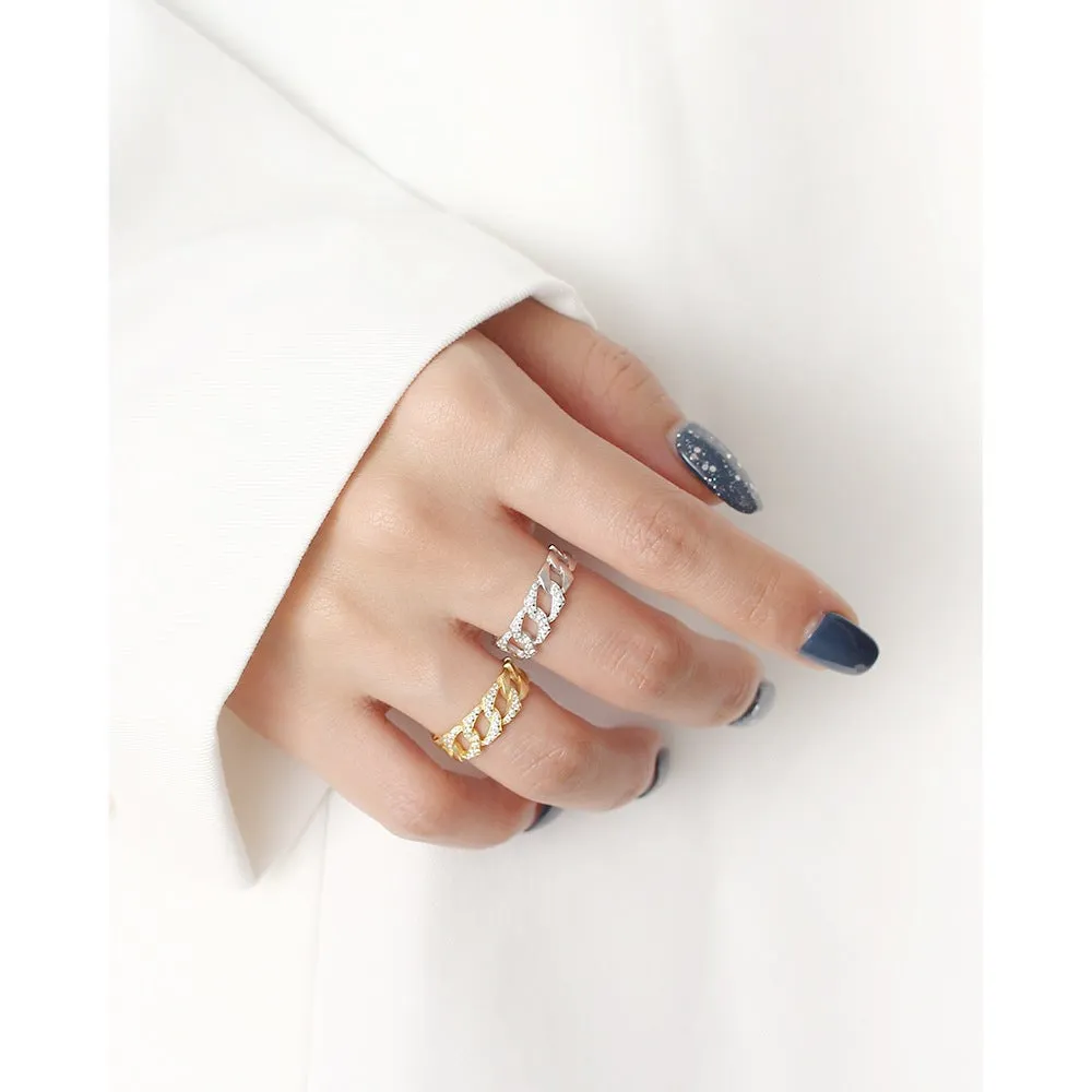 925 Sterling Silver Luxurious Women Stripe Silver Diamond Inlay Rings
