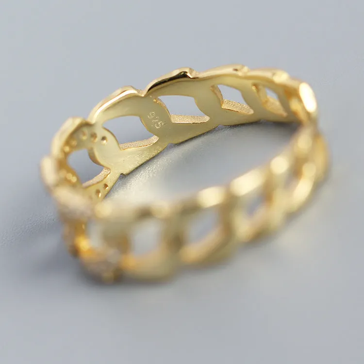 925 Sterling Silver Luxurious Women Stripe Silver Diamond Inlay Rings