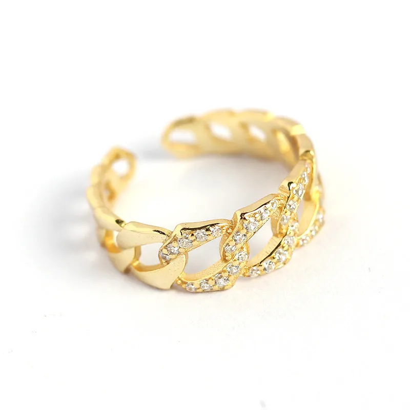 925 Sterling Silver Luxurious Women Stripe Silver Diamond Inlay Rings