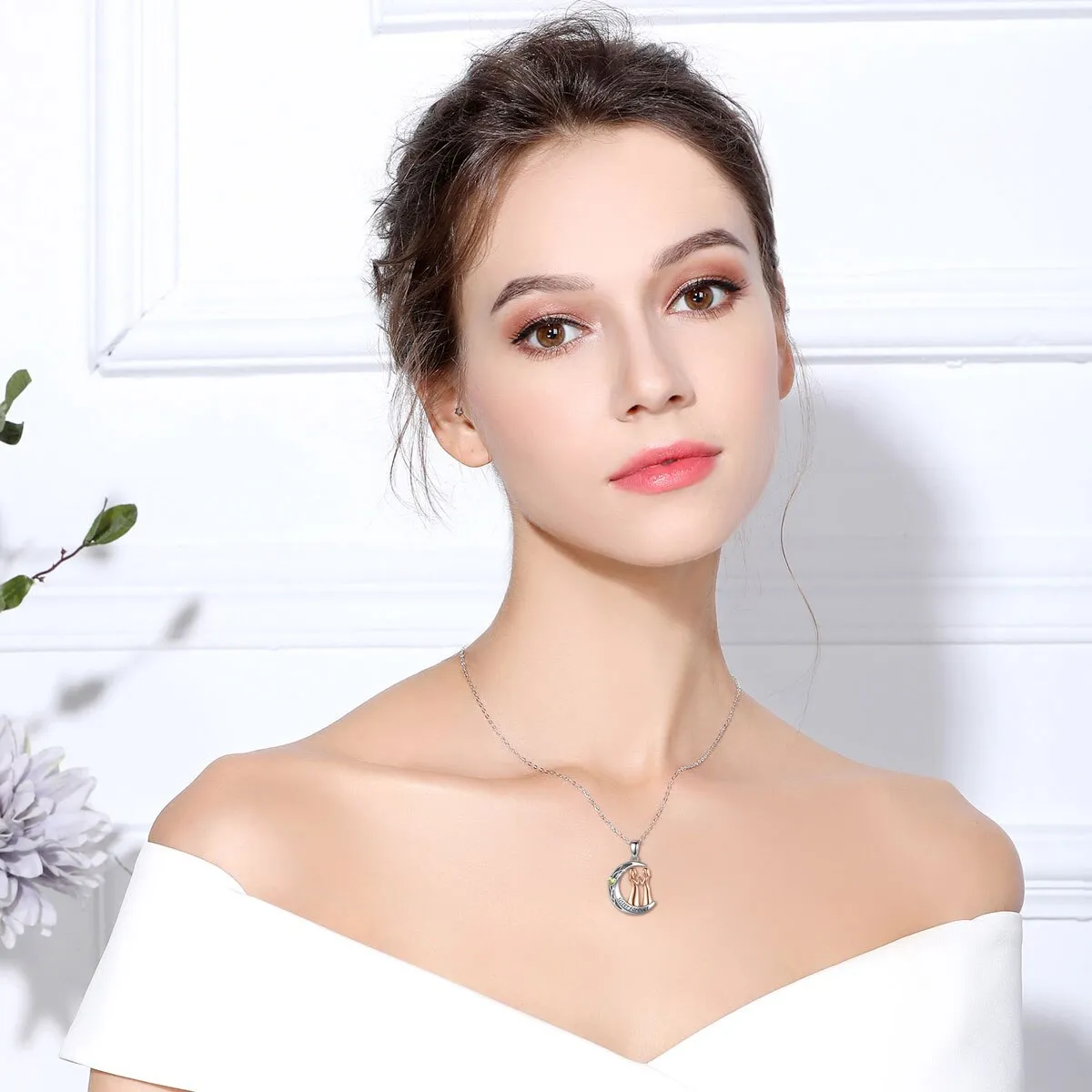 925 Sterling Silver Sister Forever Rose Gold Necklac Moon Style Yellow CZ Pendant Fashion Jewelry for Women Girl