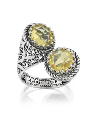 925 Sterling Silver Women's Bypass Ring with Citrine Gemstone -
